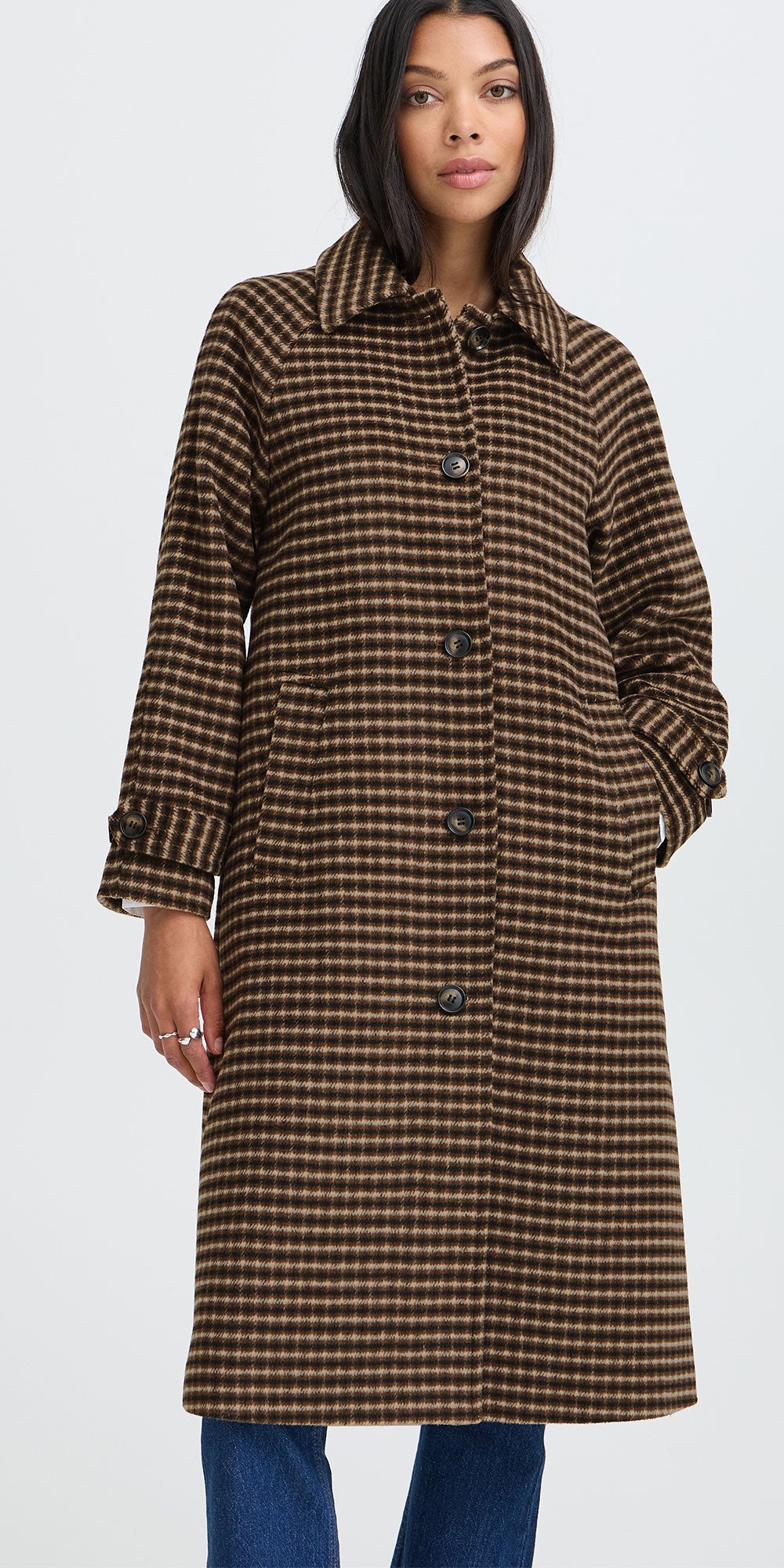 B.Young Check Coat, brown/navy