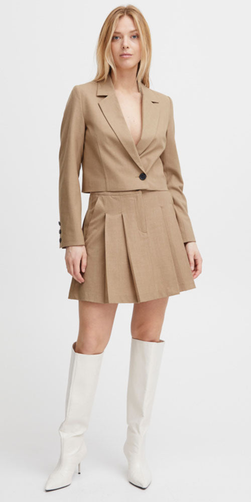 B.Young Cropped Blazer, heathered camel