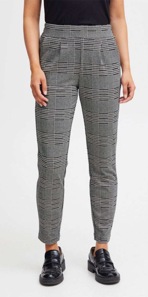 B.Young Flat Front Joggers, black check