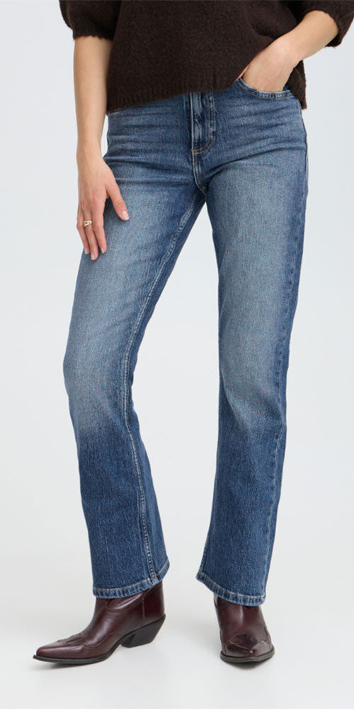 B.Young High Rise Boot Cut Jeans, mid-blue