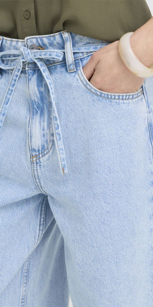 B.Young High Waist Tie Belt Jeans, light wash