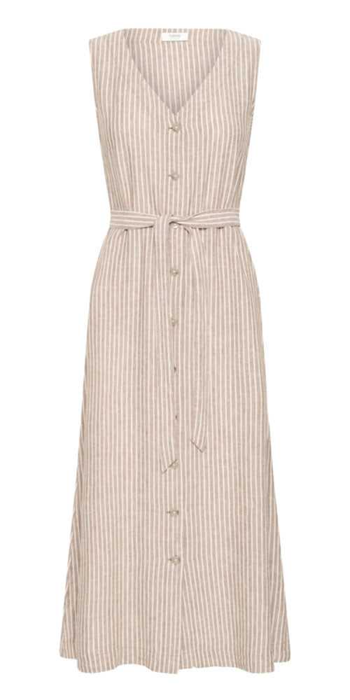 B.Young Linen Blend Button Dress, mocha stripe
