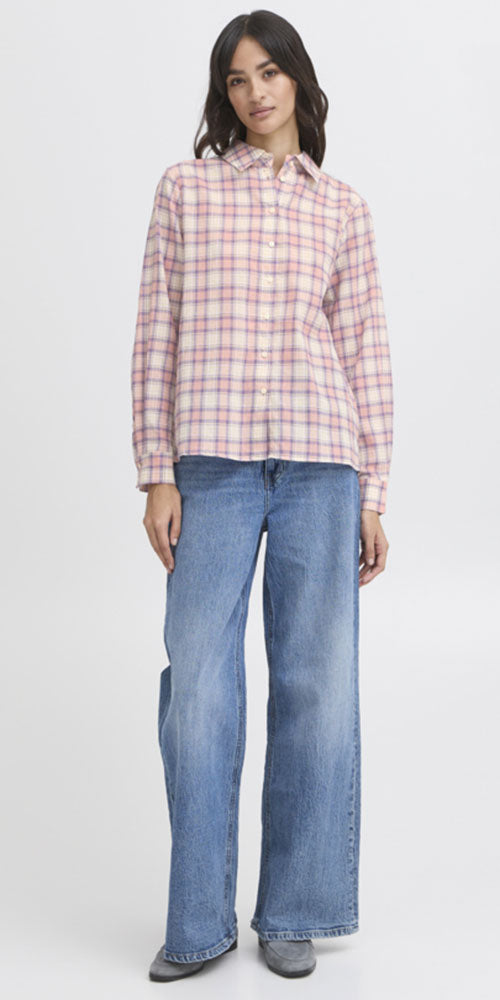 B.Young Plaid Button Up Shirt, pink/lilac