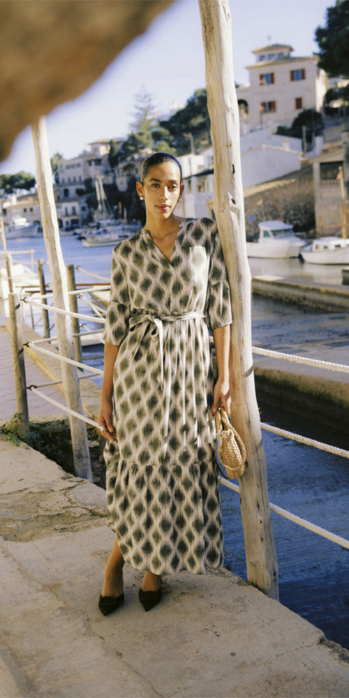 B.Young Tiered Ikat Dress, olive