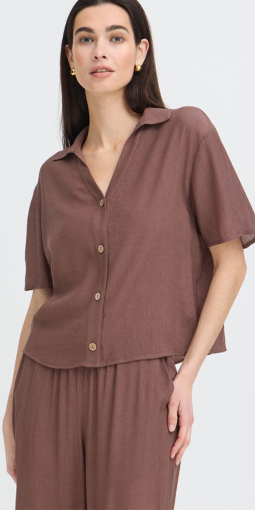 B.Young Crinkle Tunic Shirt, mocha