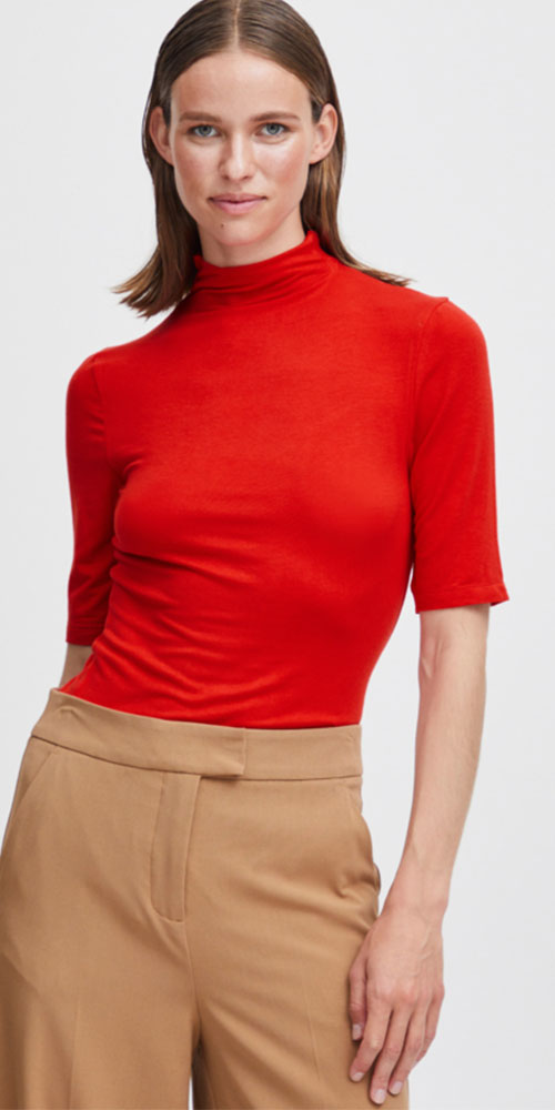 B.Young Mock Neck Tee, red