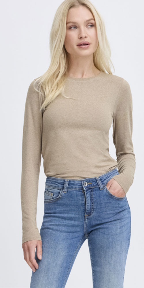 B.Young Fitted Long Sleeve Top, hummus