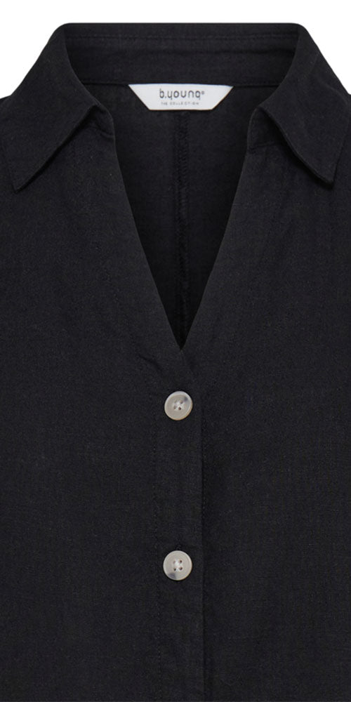 B.Young Linen Blend Button Shirt, black