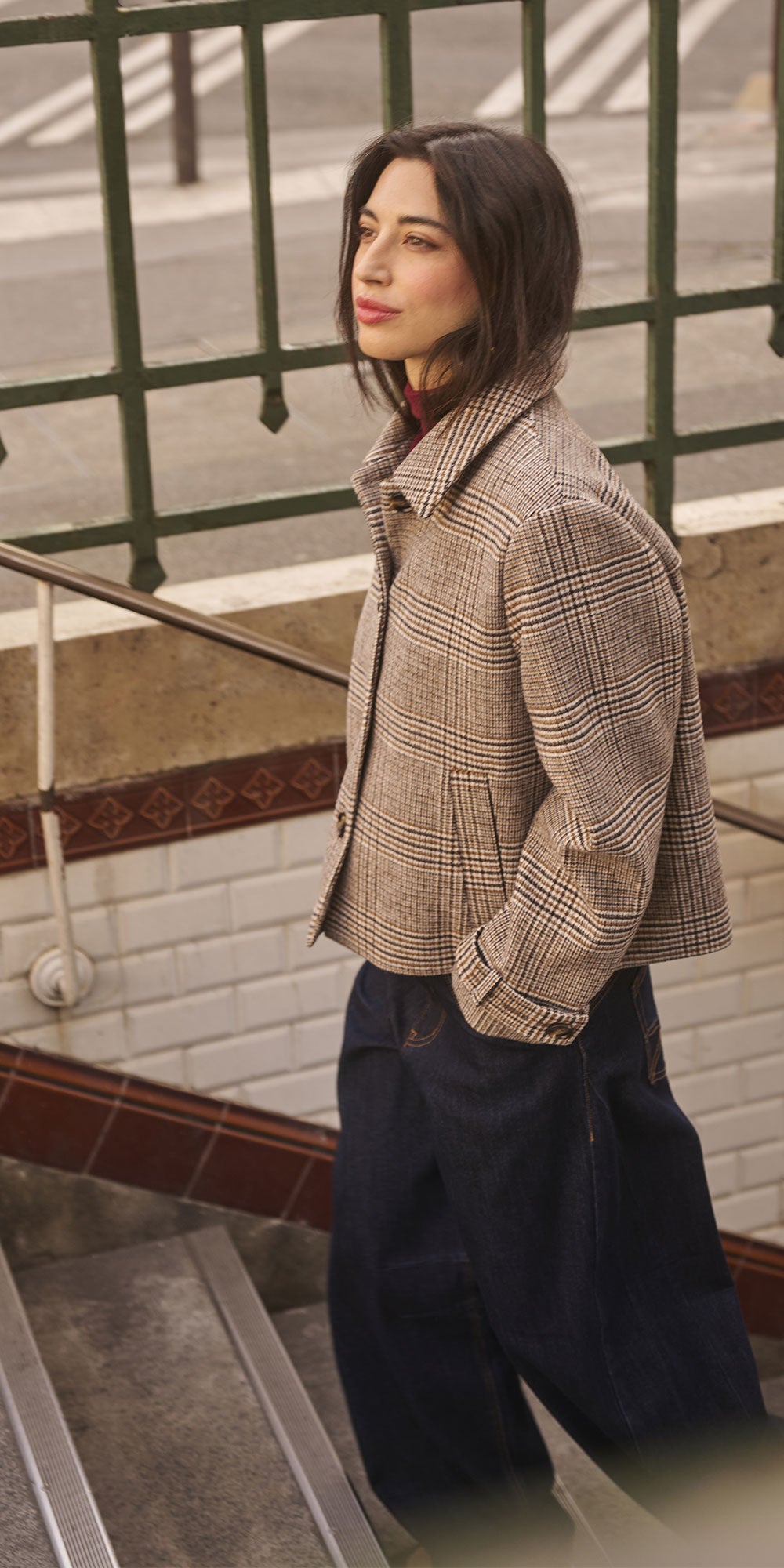 Cream Wool Blend Check Coat