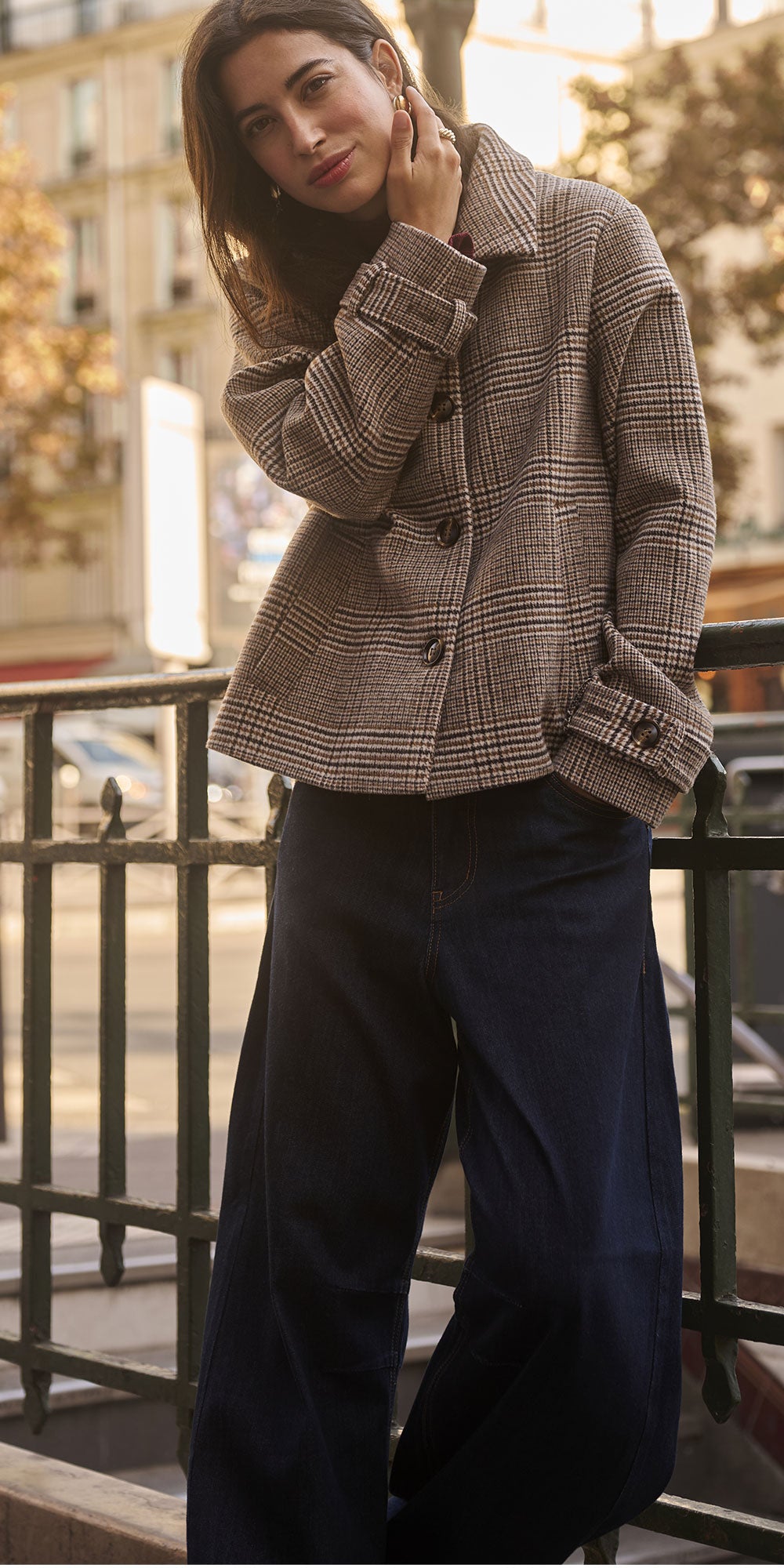 Cream Wool Blend Check Coat