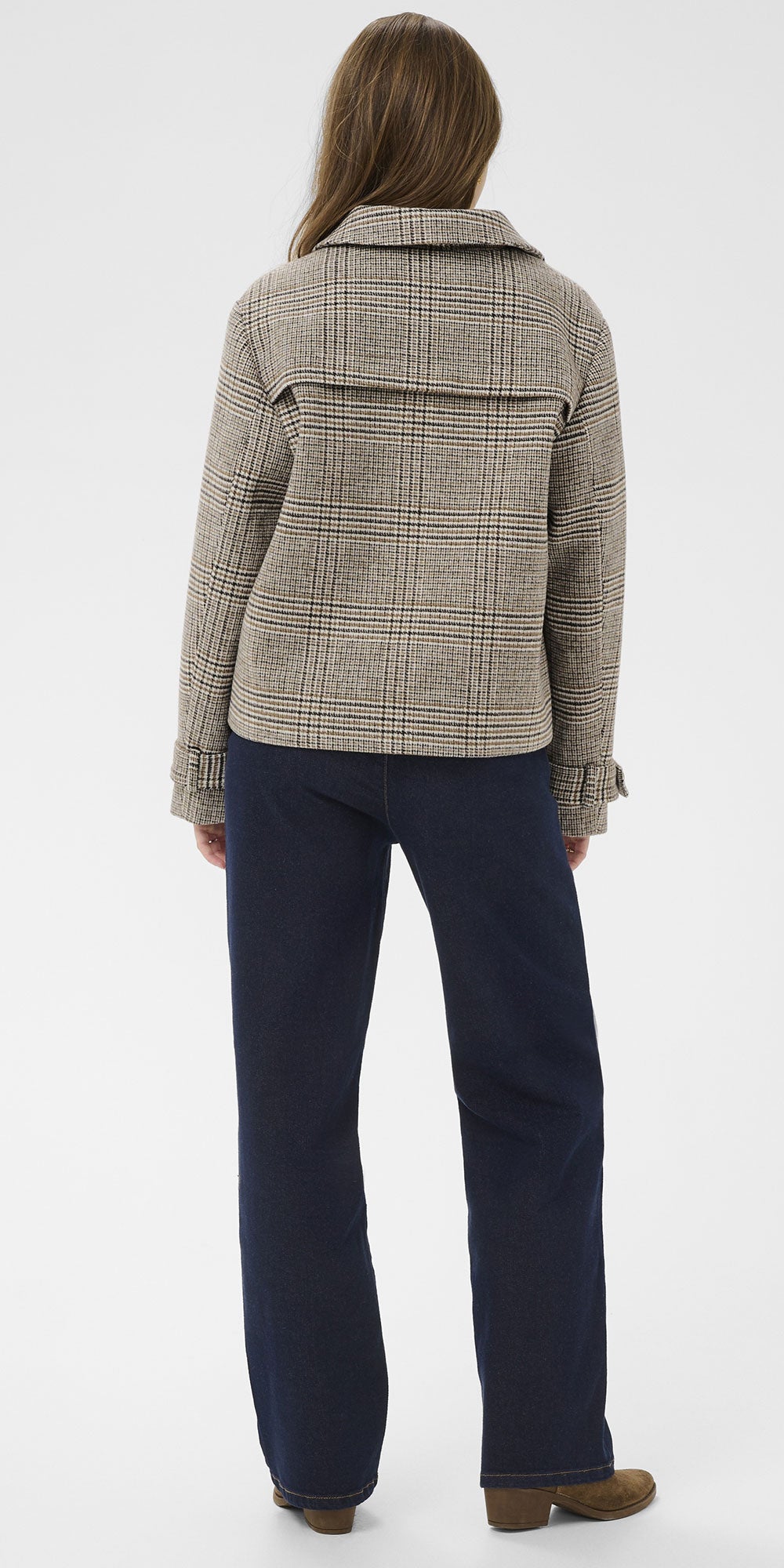 Cream Wool Blend Check Coat