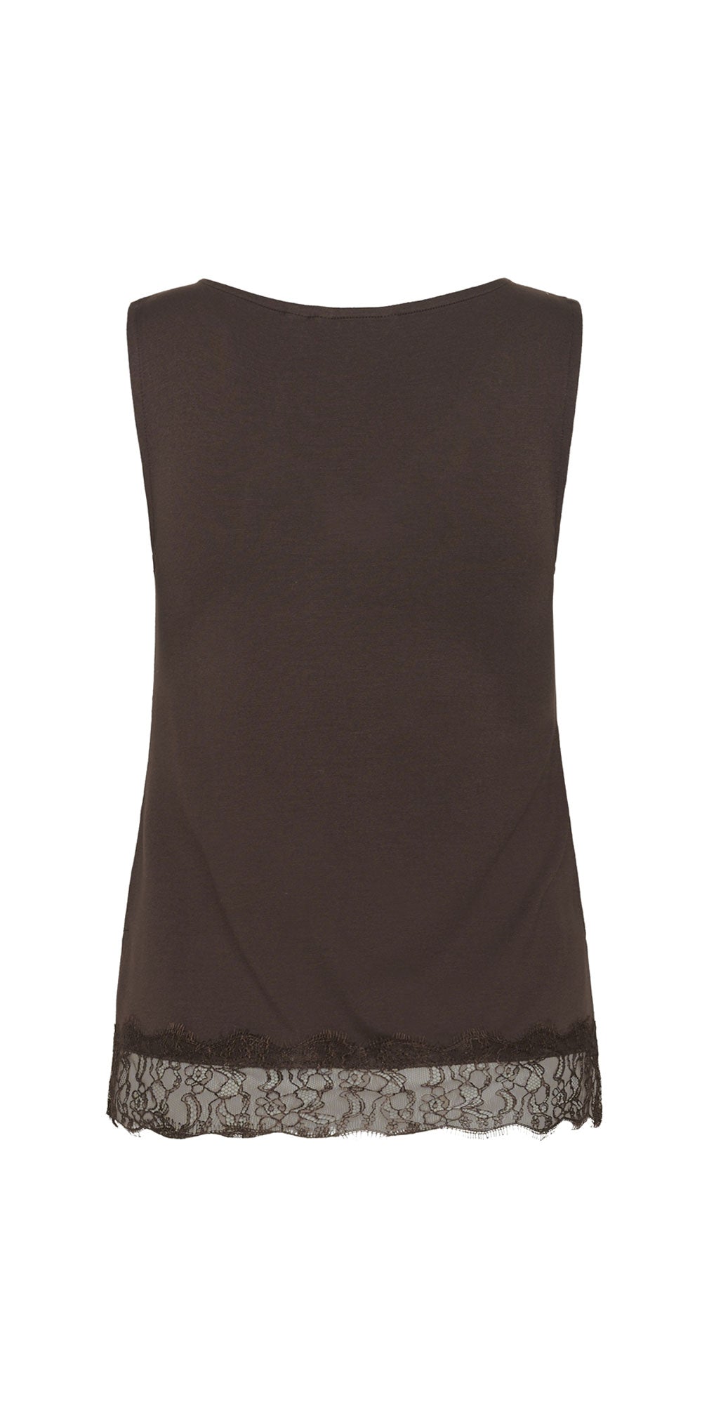 Cream Jersey Lace Trimmed Tank, brown