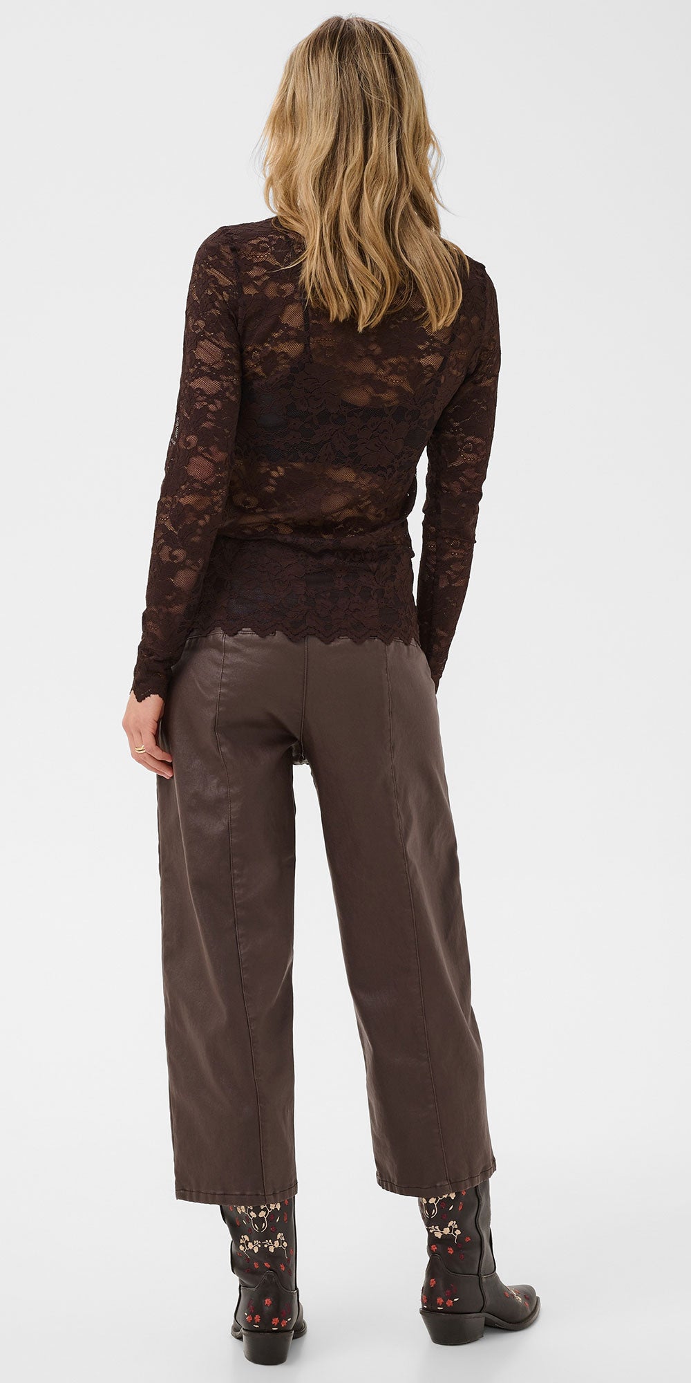 Cream Lace Top, brown