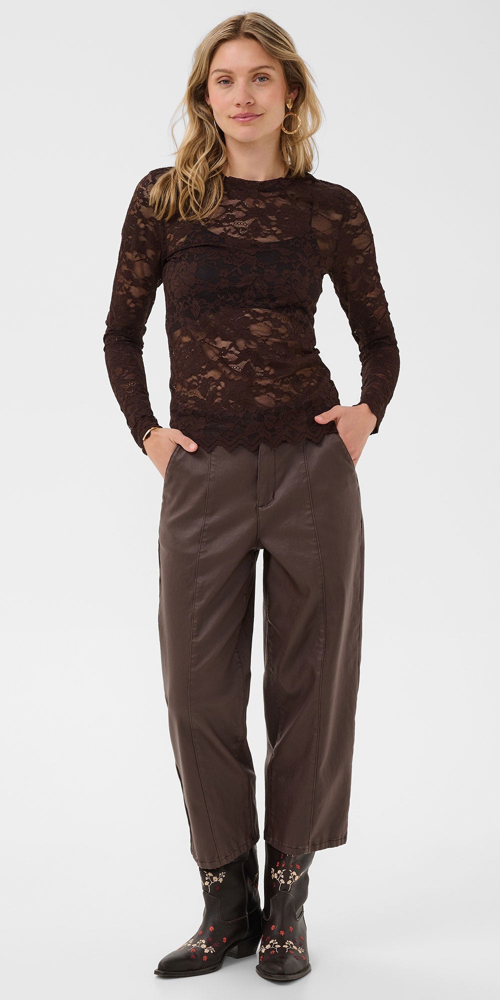 Cream Lace Top, brown