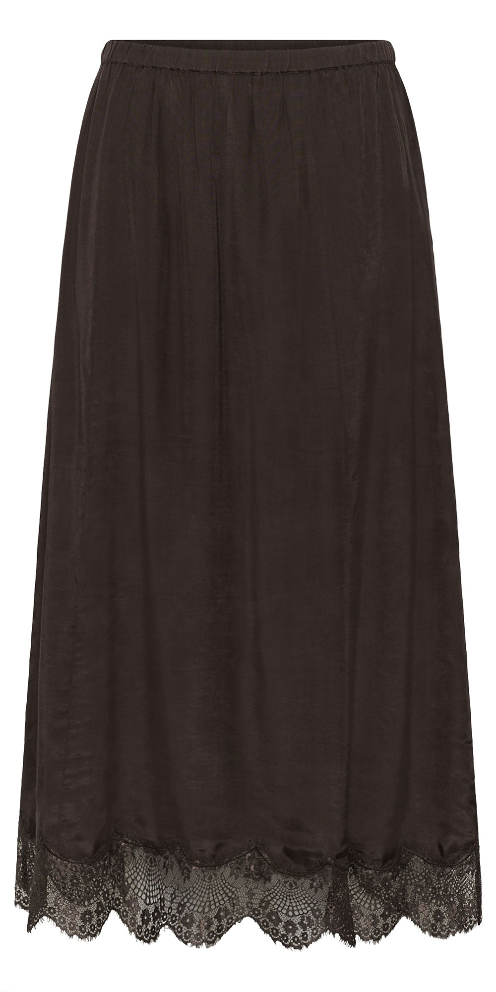 Cream Lace Trim A-line Skirt, espresso