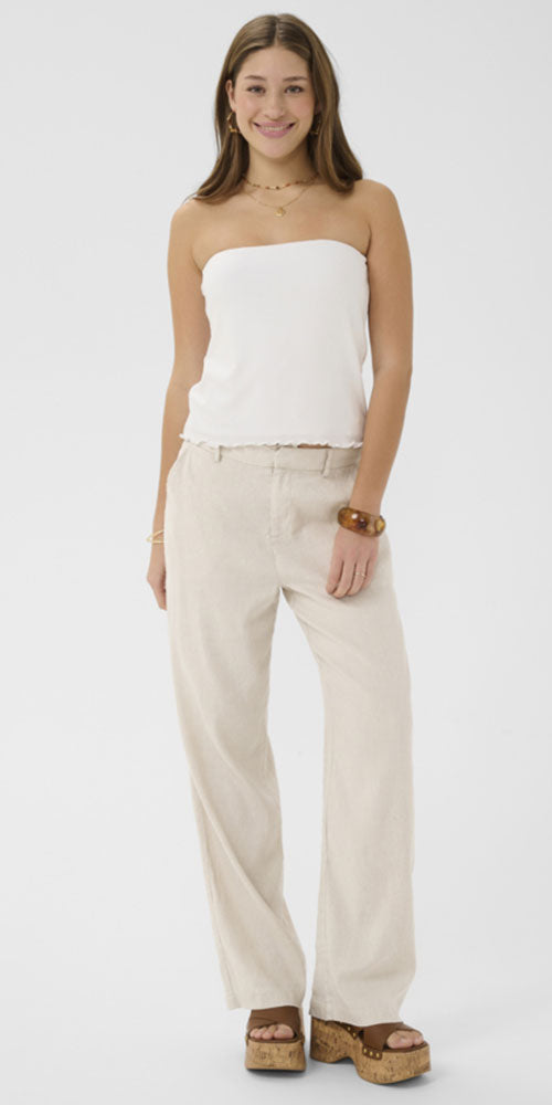 Cream Linen Blend Trousers, sand