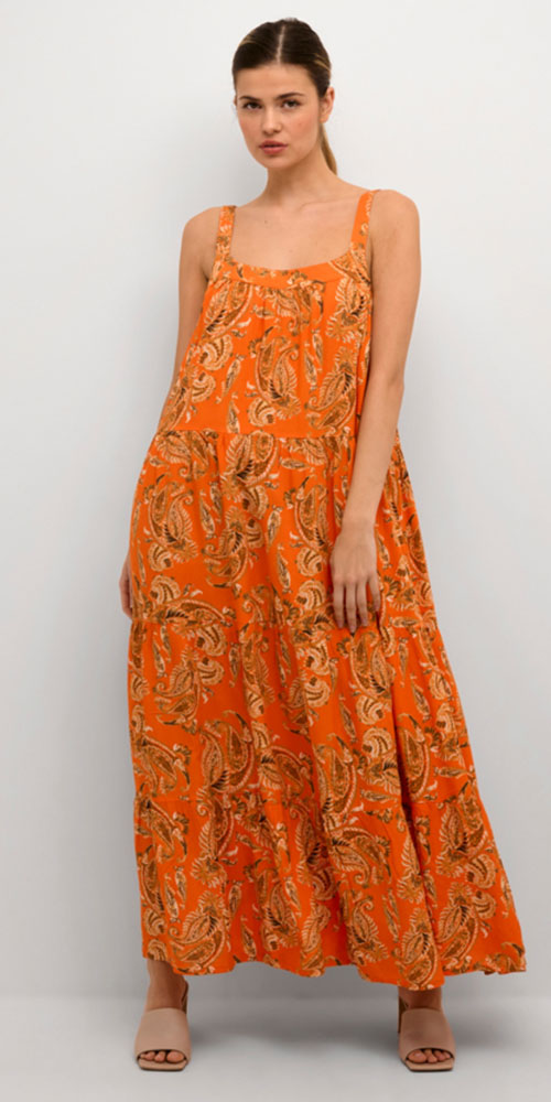 Cream Paisley Maxi Dress, orange