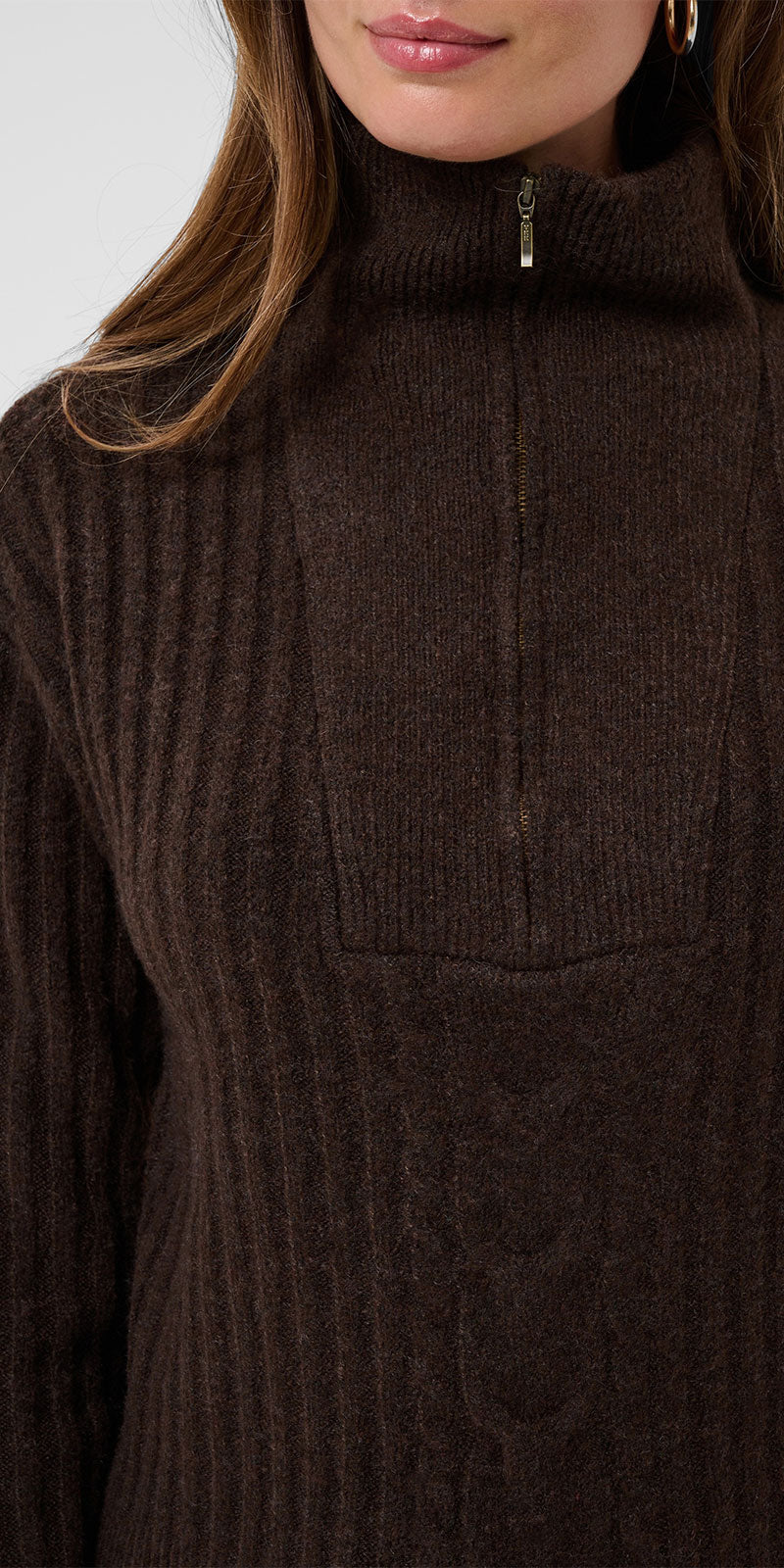 Cream Quarter Zip Sweater, chocolate brown