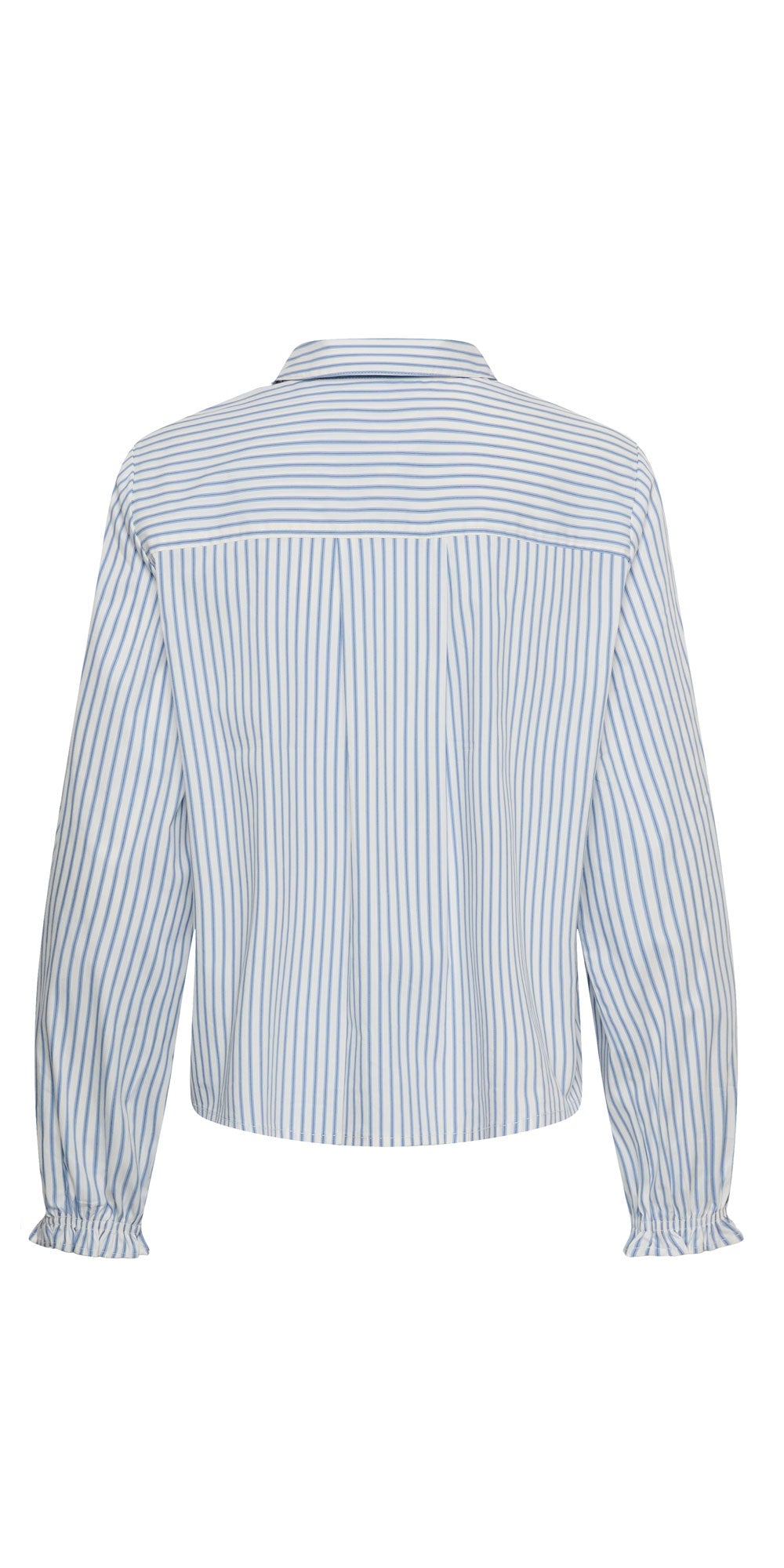 Cream Ruffle Cuff Shirt, blue stripe