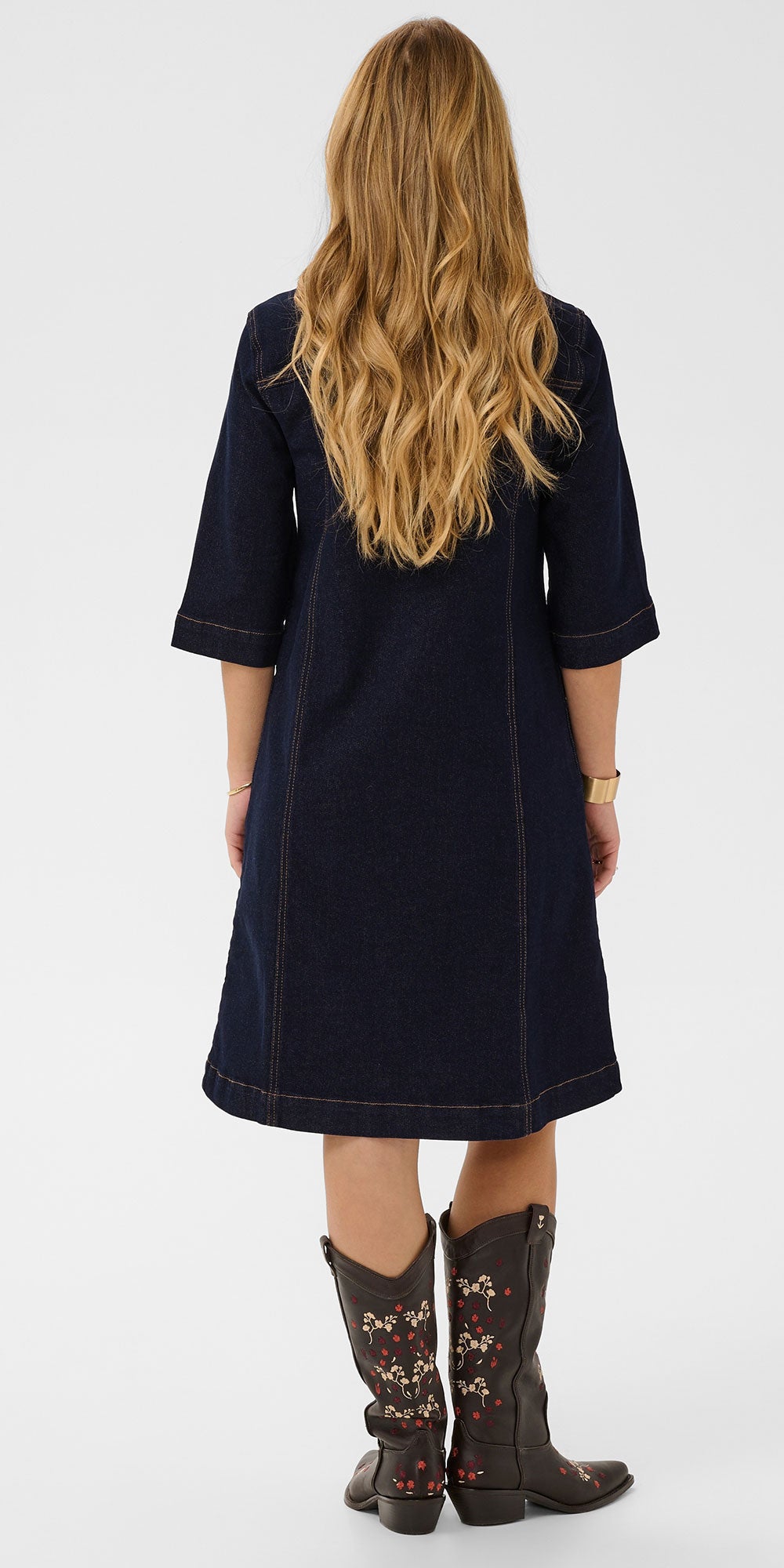 Cream Stretch Denim Dress
