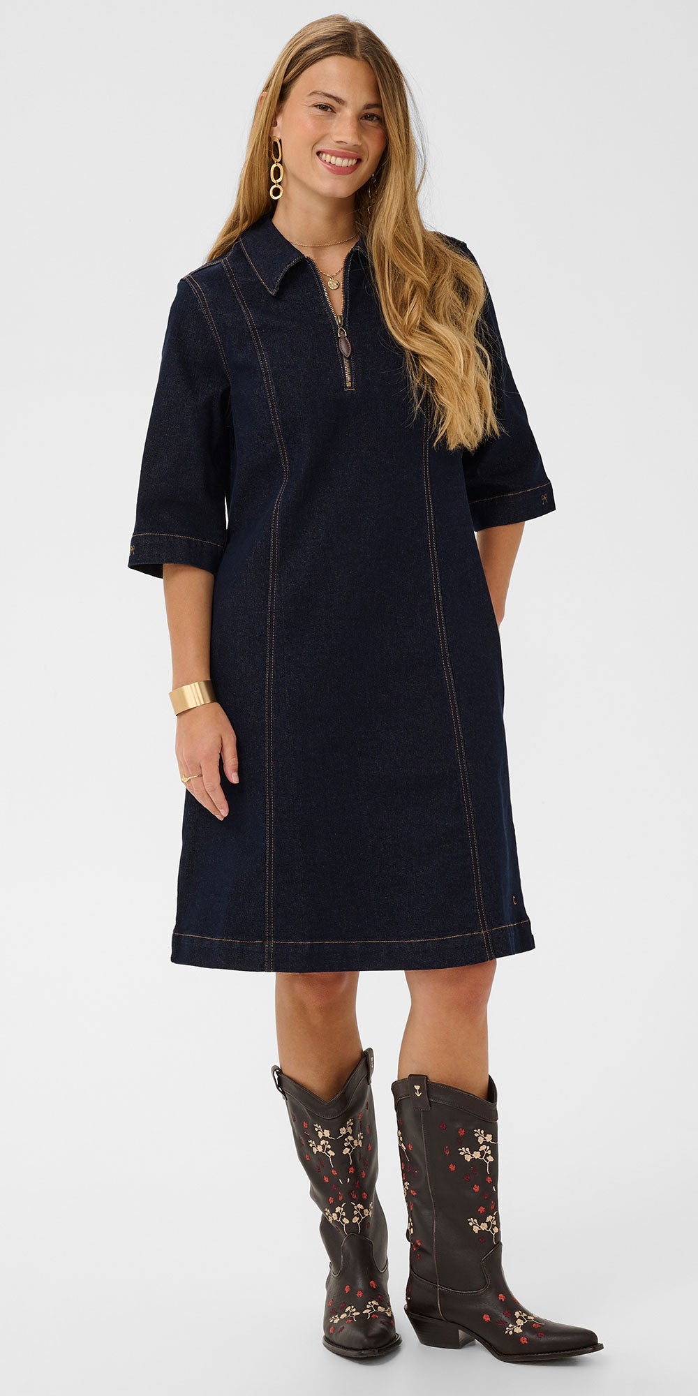 Cream Stretch Denim Dress
