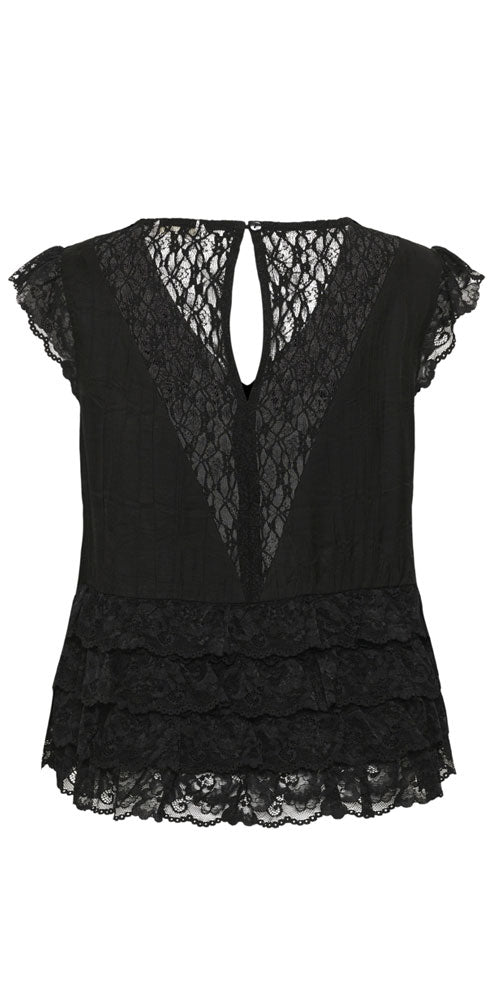 Cream Tiered Lace Top, black