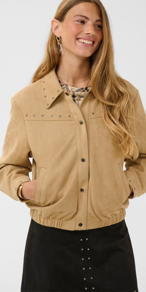 Cream Faux Suede Jacket, light camel