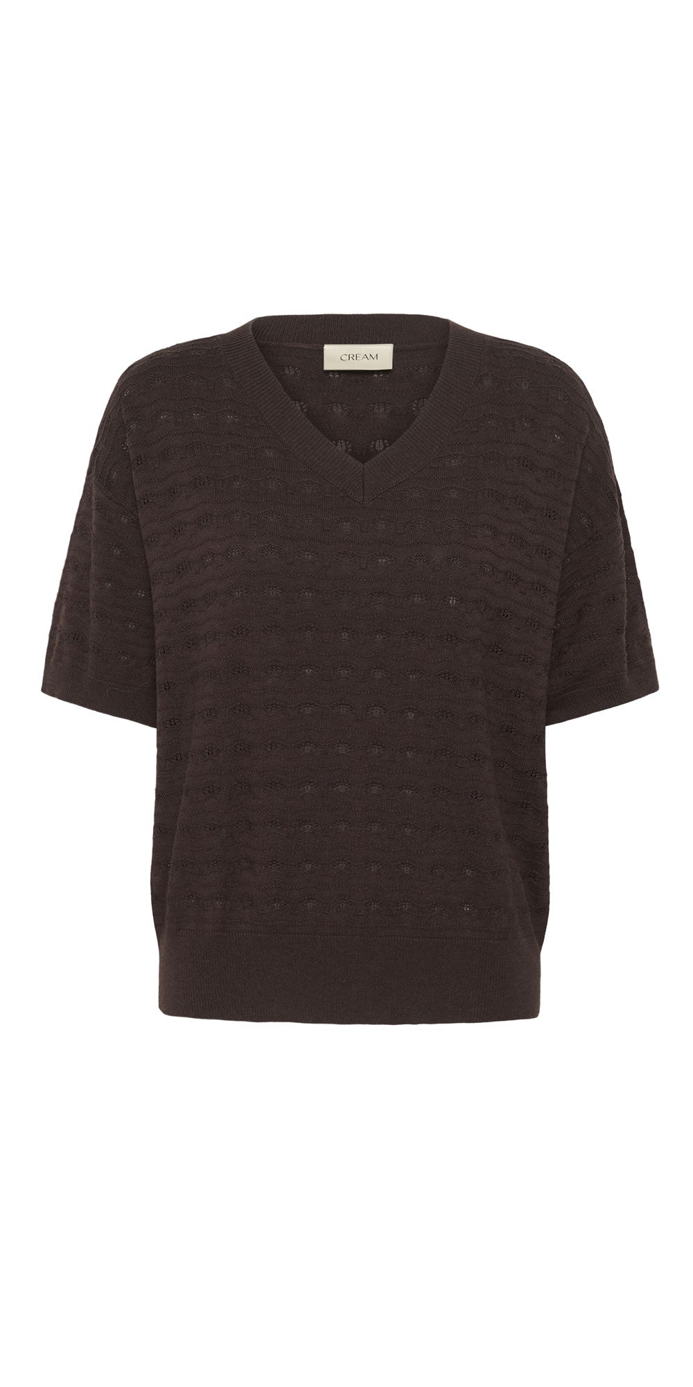 Cream Lightweight Short Sleeve Sweater, espresso