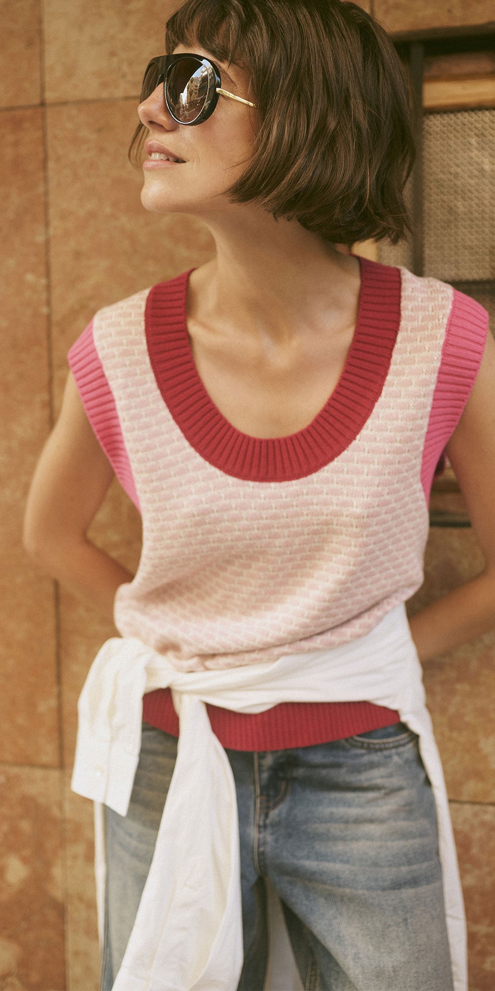 Culture Cotton Contrast Knit Vest
