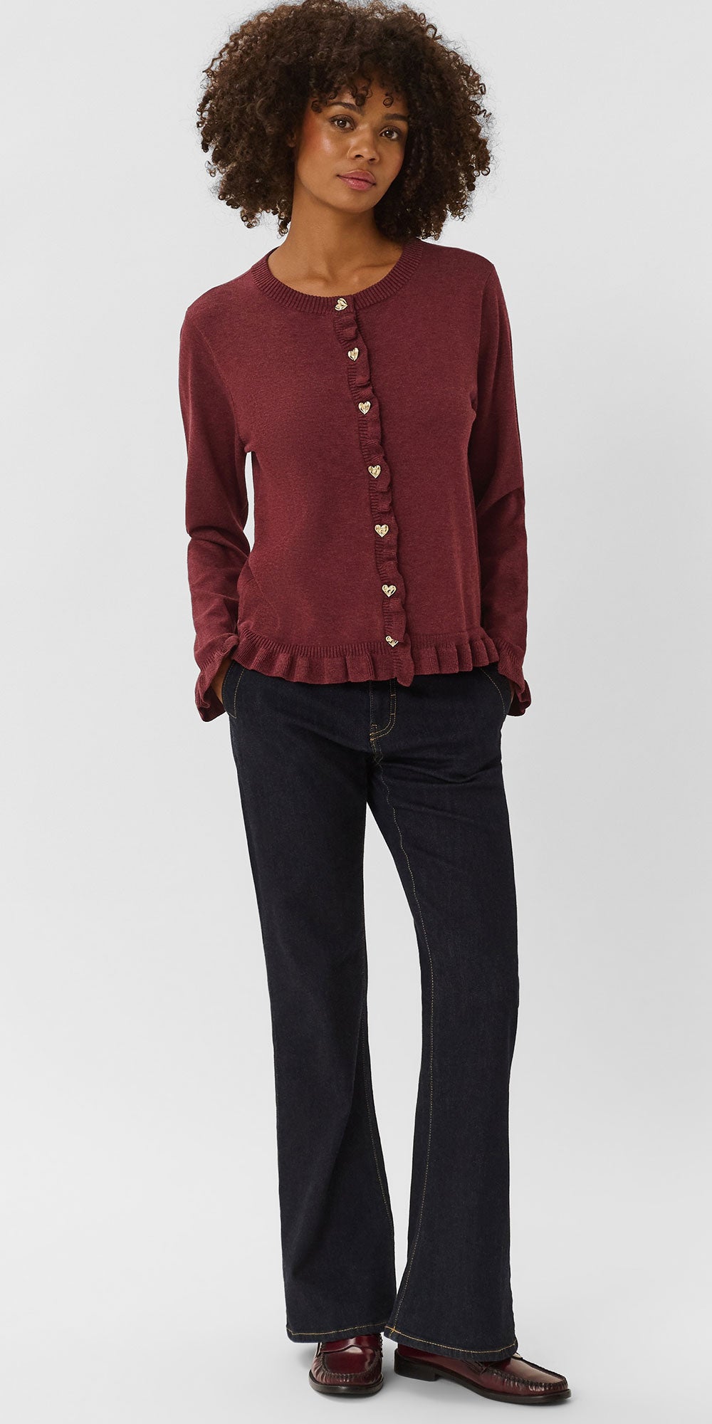 Culture Heart Button Frill Cardy, wine