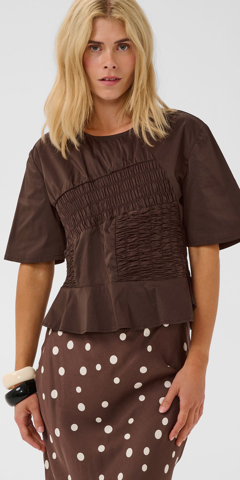 Culture Stitched Detail Blouse, dark brown