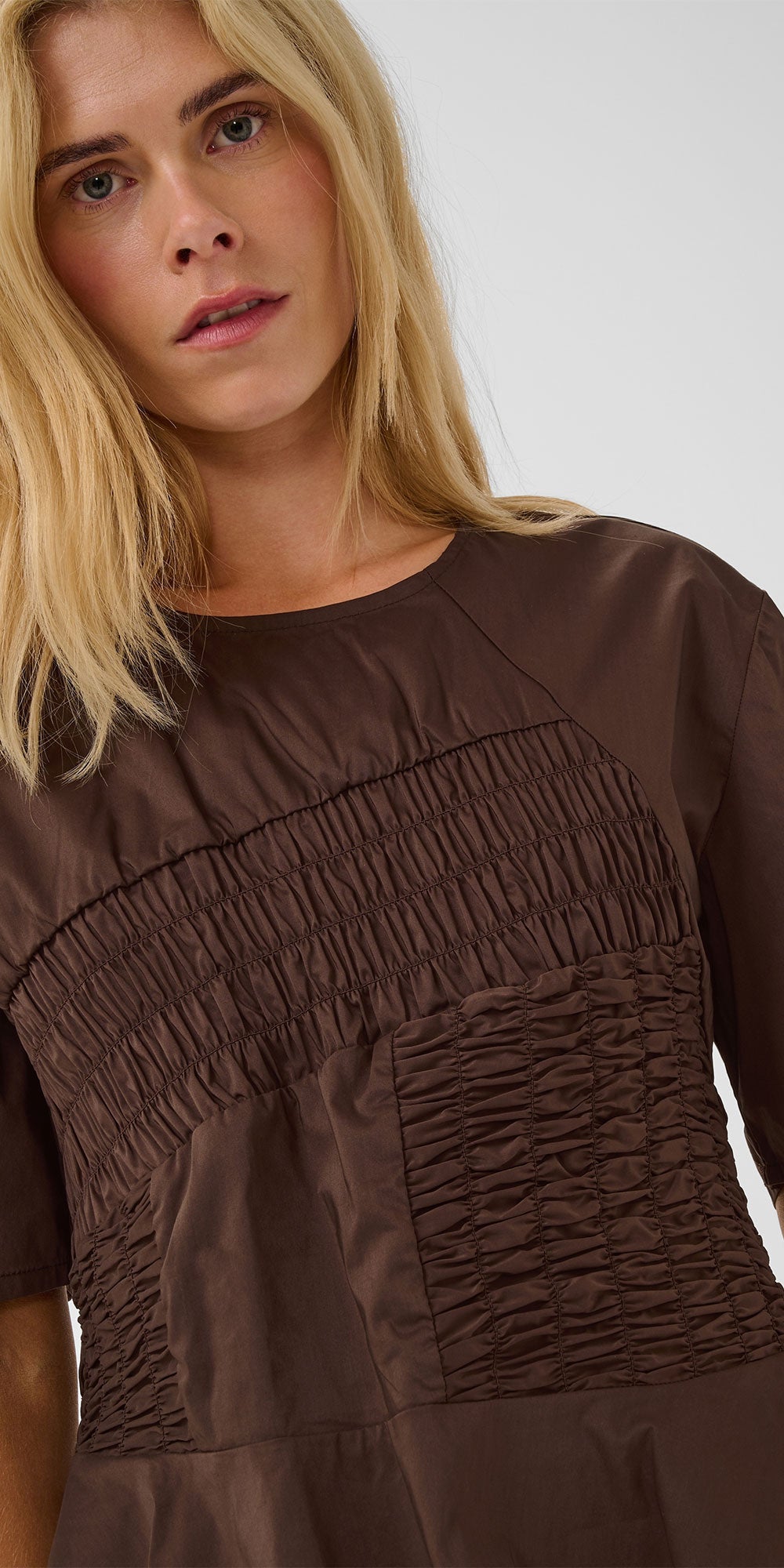 Culture Stitched Detail Blouse, dark brown