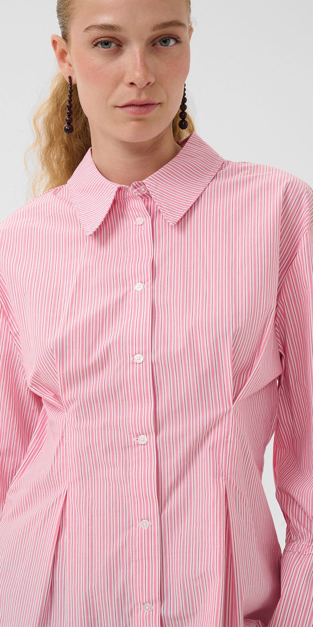 Culture Sculptural Poplin Shirt, pink stripe