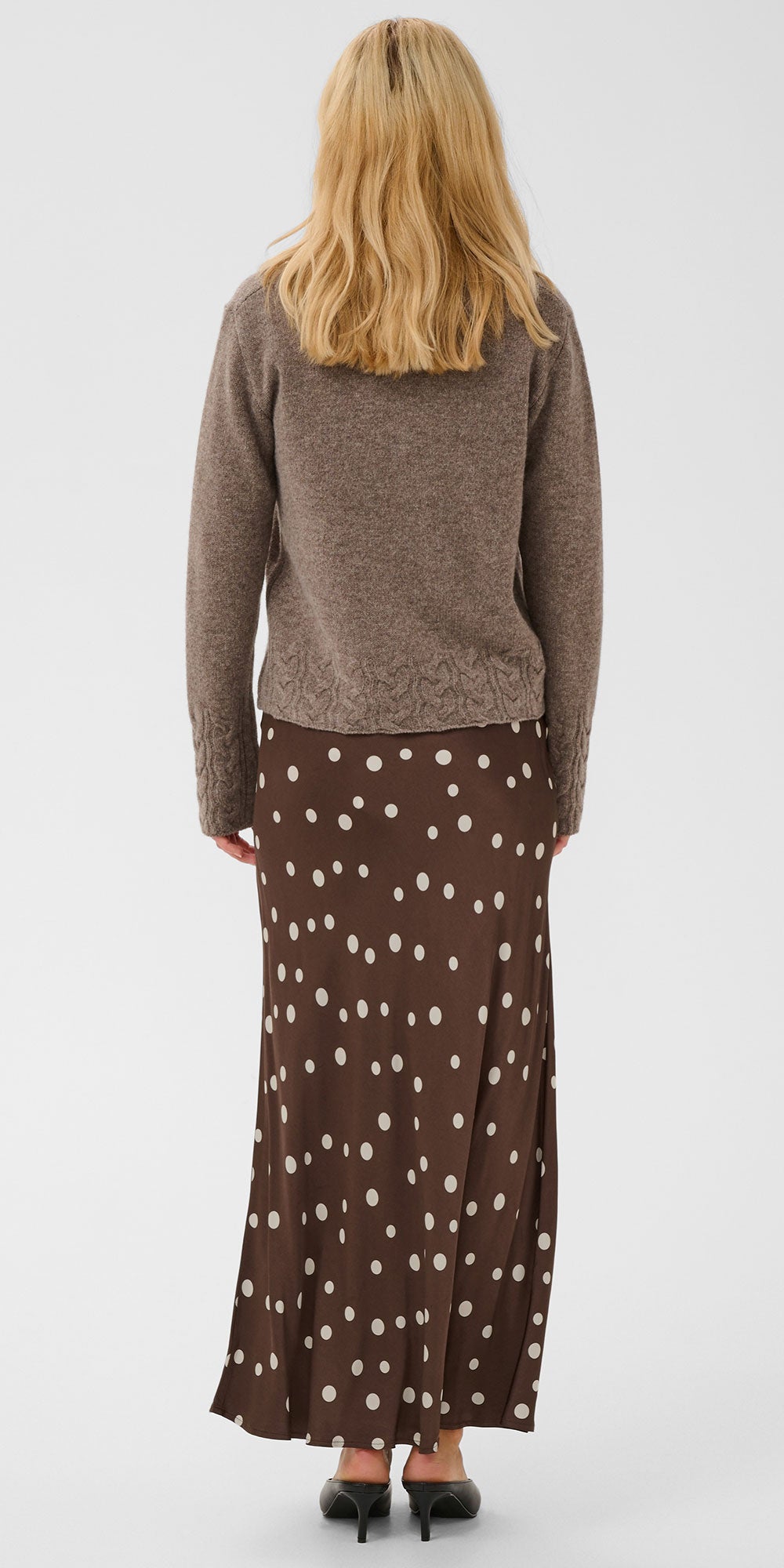 Culture Satin Polka Dot Skirt, brown