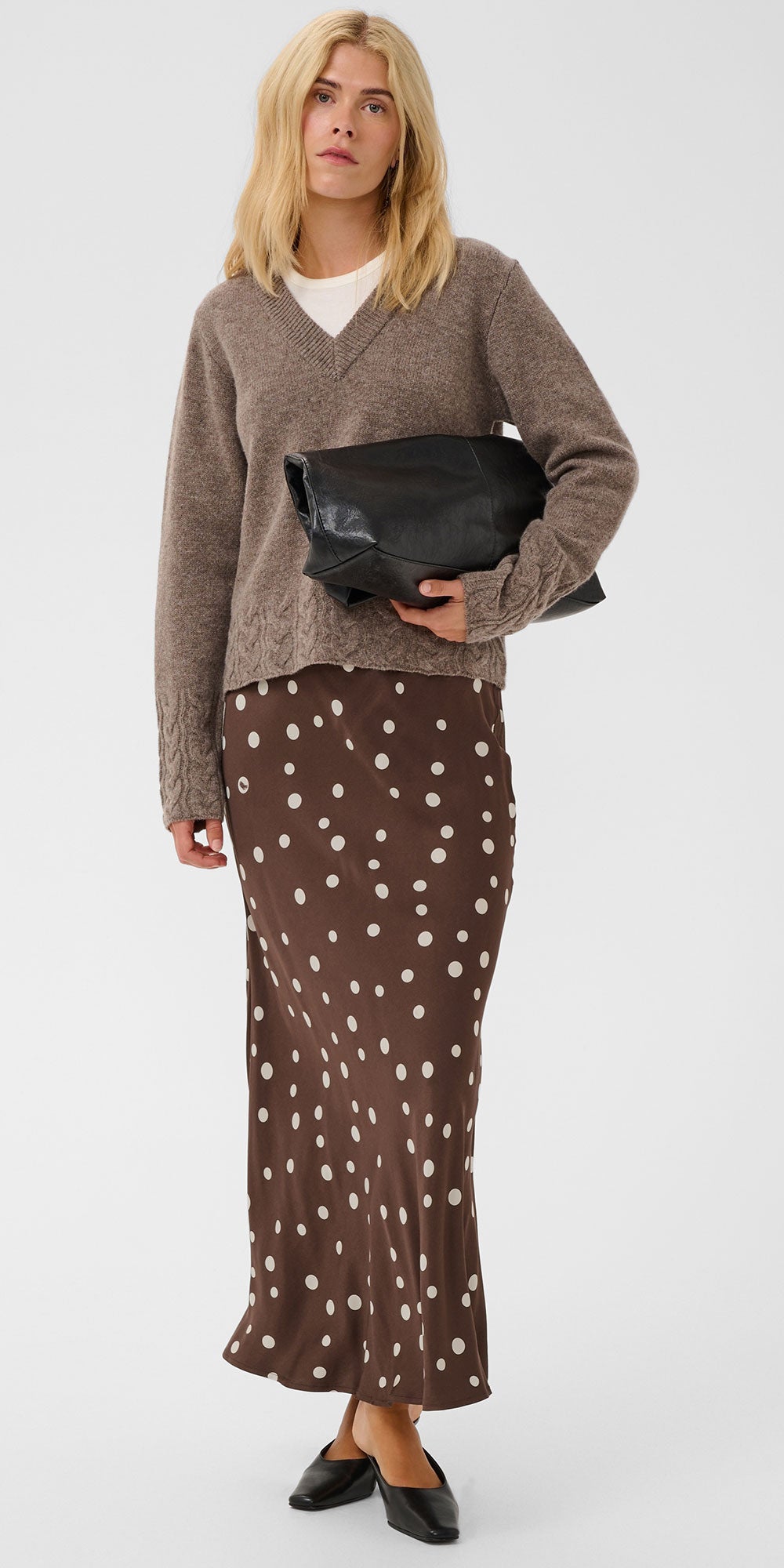 Culture Satin Polka Dot Skirt, brown