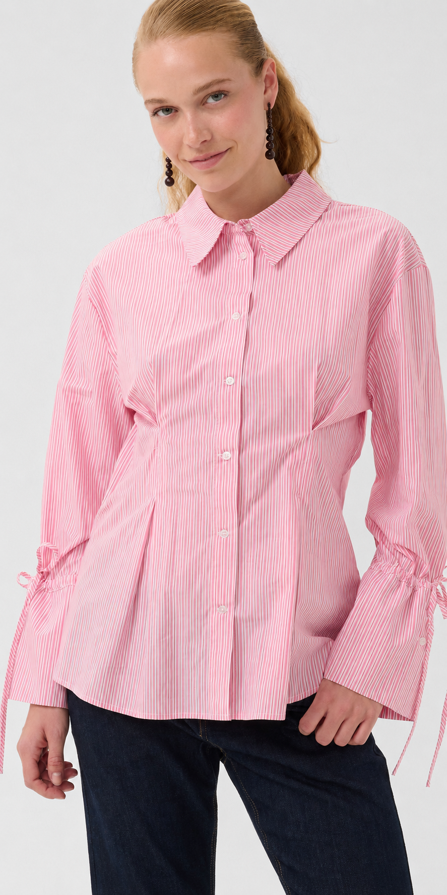 Culture Sculptural Poplin Shirt, pink stripe