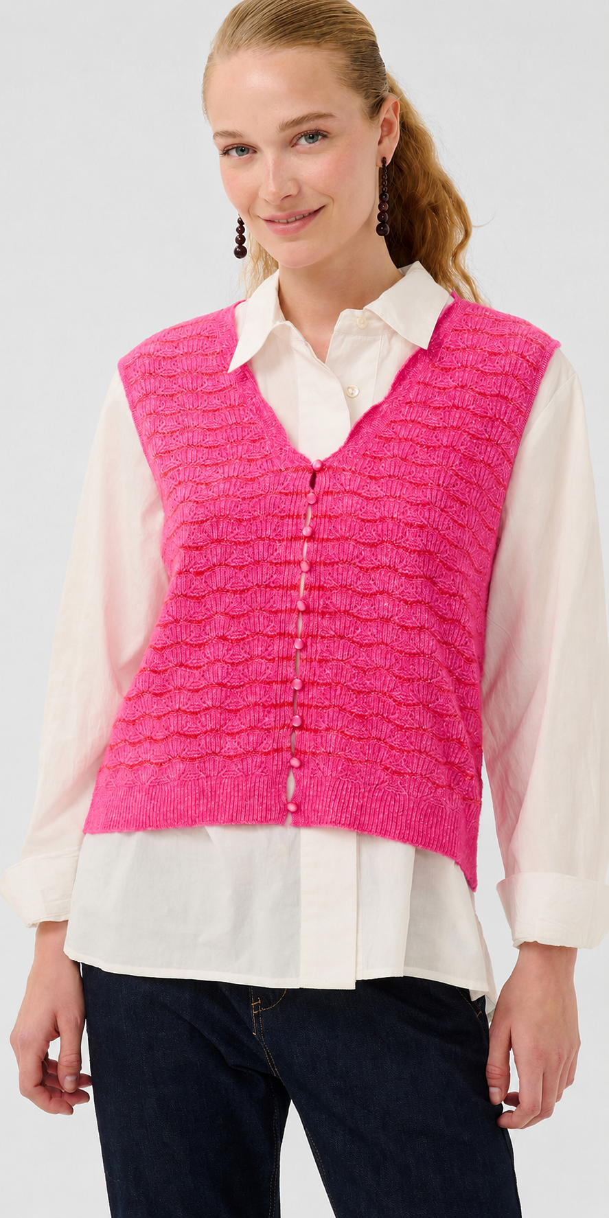Culture Scalloped Straight-line Vest, pink