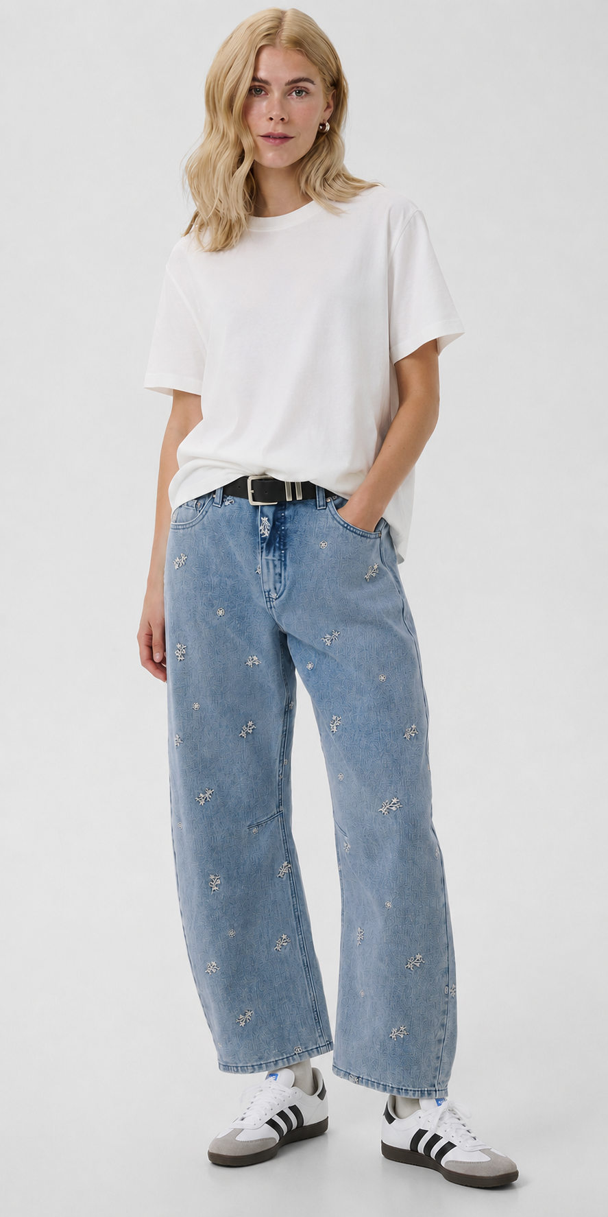 Culture Embroidered Barrel Jeans