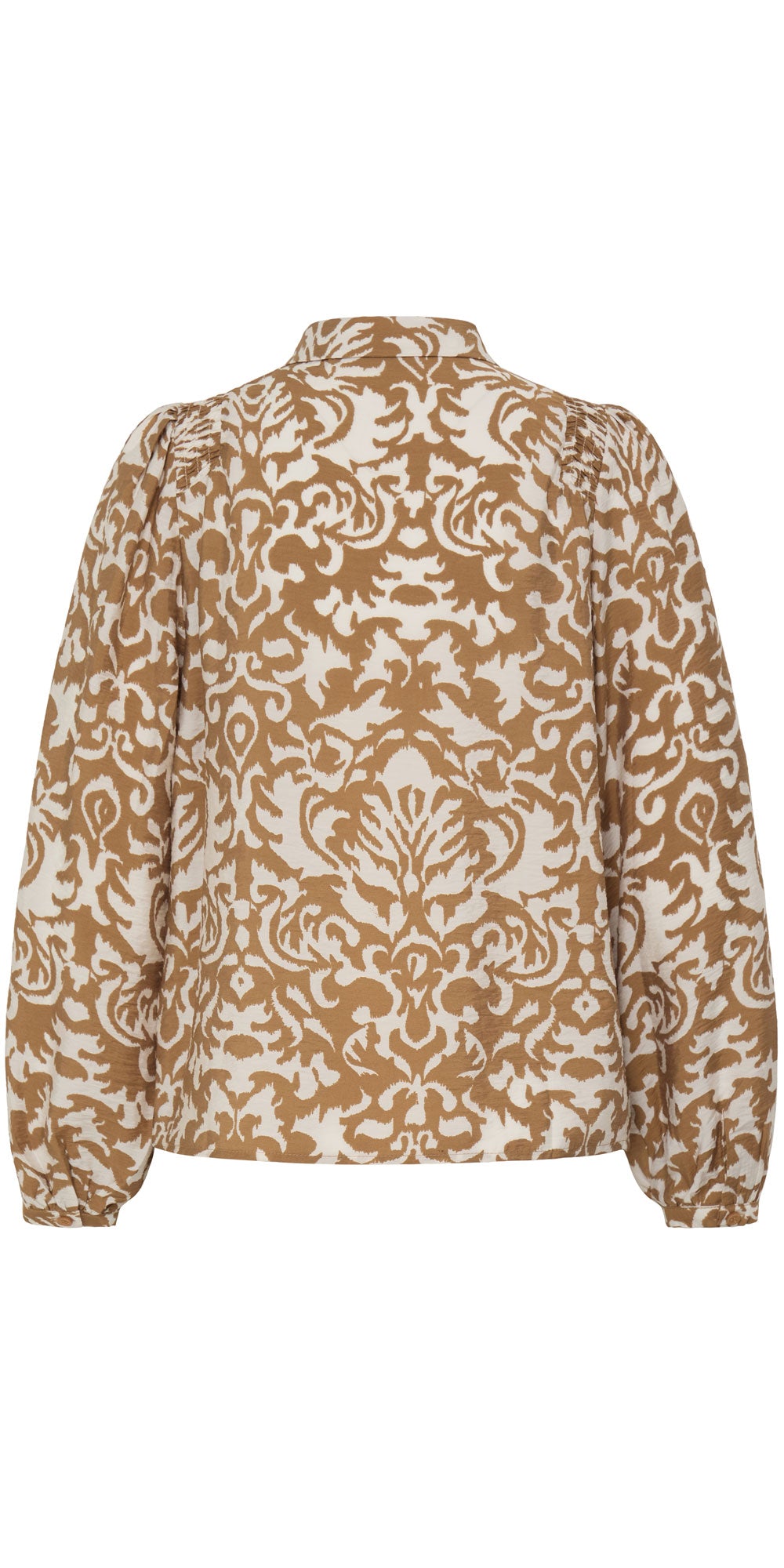 Fransa Ruched Paisley Button Blouse, camel