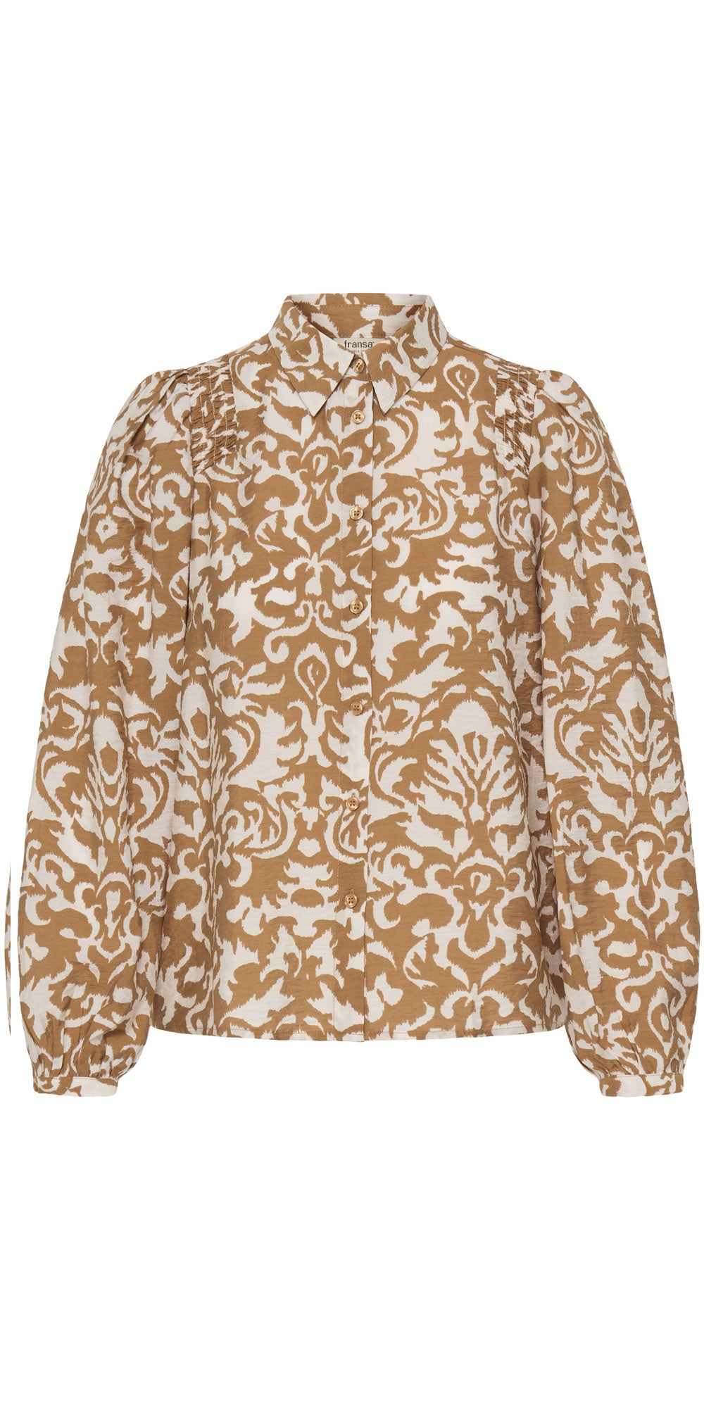 Fransa Tie Shirt, camel stripe