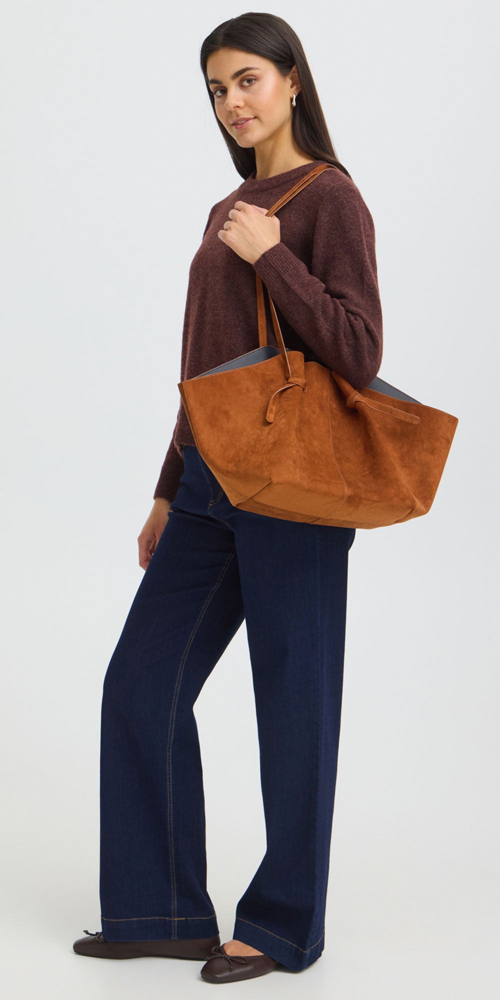 Fransa Faux Suede Tote, cognac