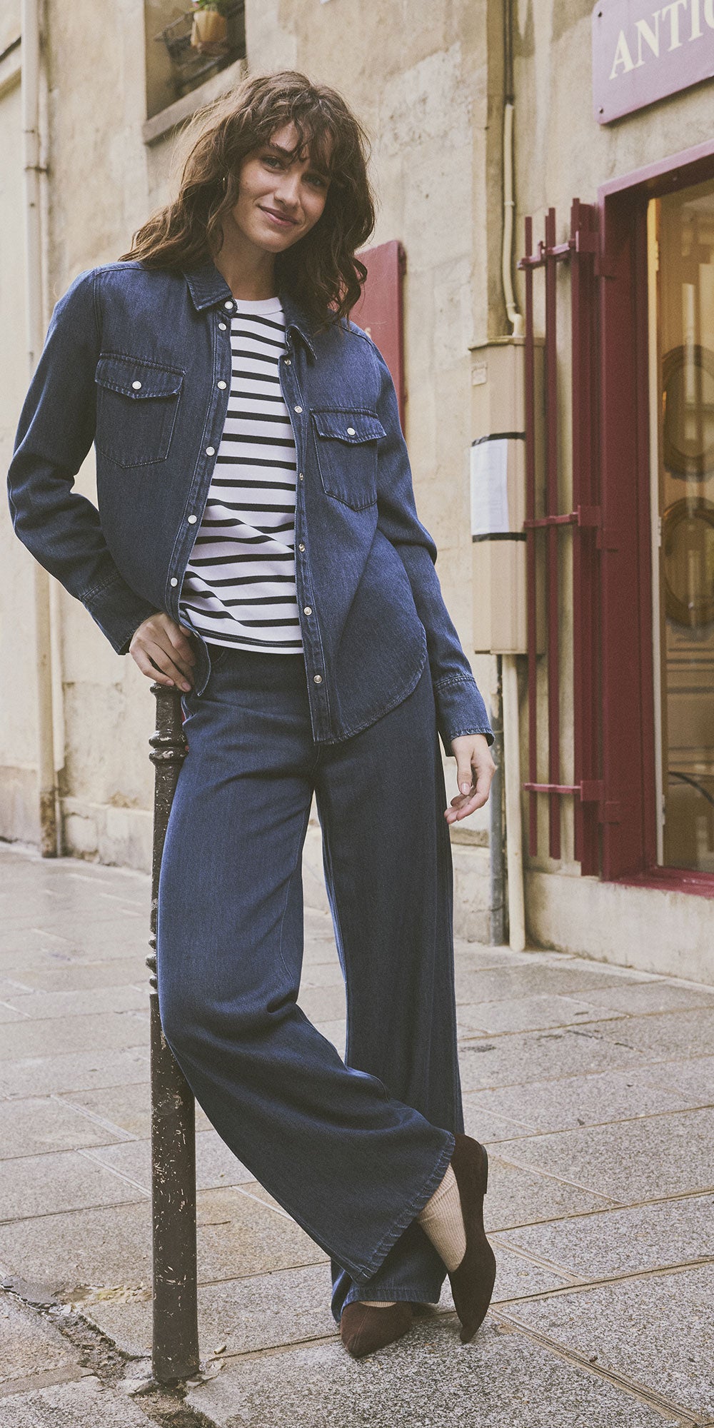 Fransa Dark Denim Wide Jeans