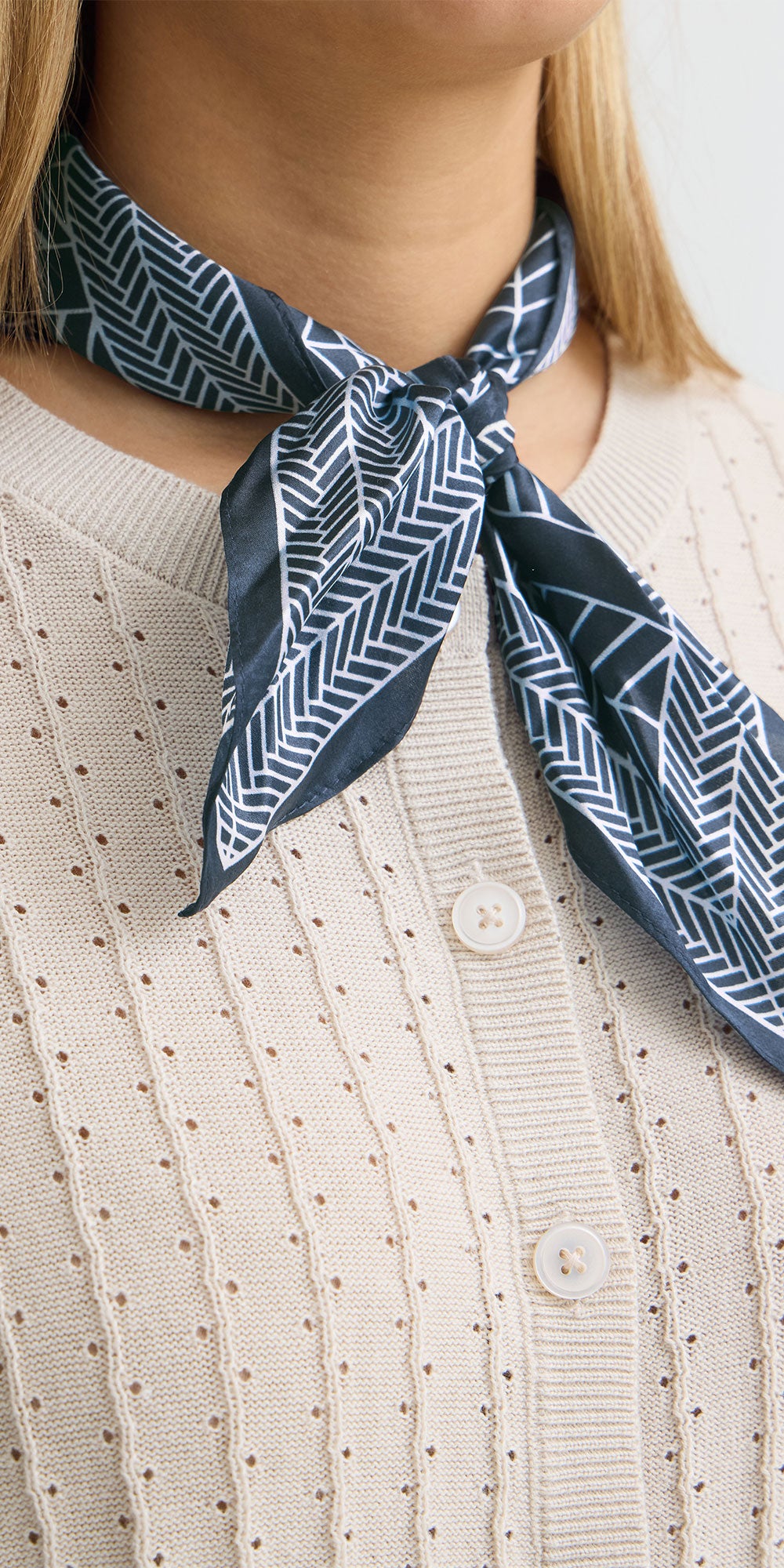 Fransa Silk Herringbone Scarf, navy