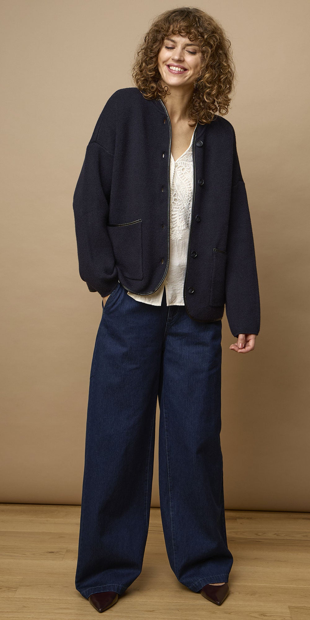 Fransa Knit Cardy Jacket, navy