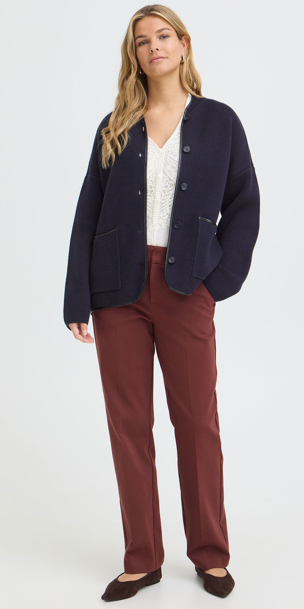 Fransa Knit Cardy Jacket, navy