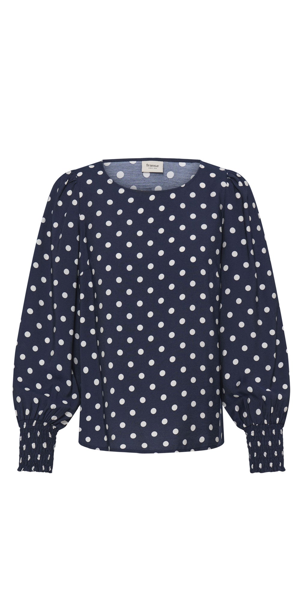 Fransa Polka Dot Crew Neck Blouse, navy/white