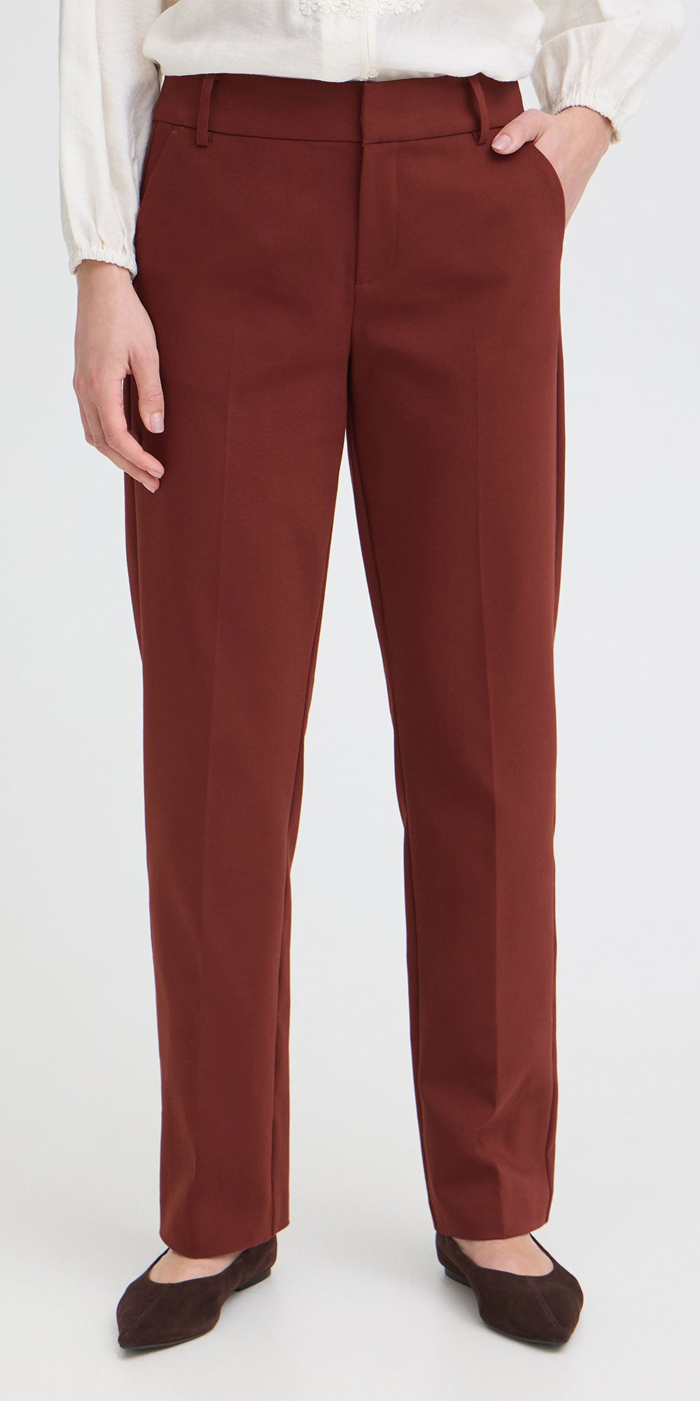 Fransa Slim Lined Trousers, raisin
