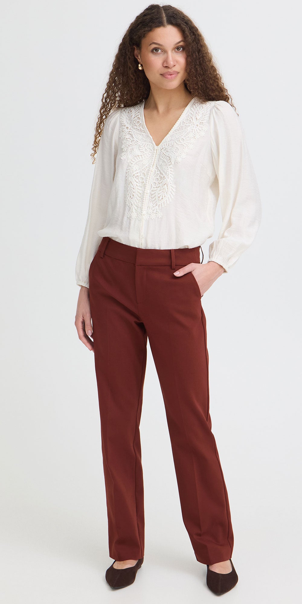 Fransa Slim Lined Trousers, raisin