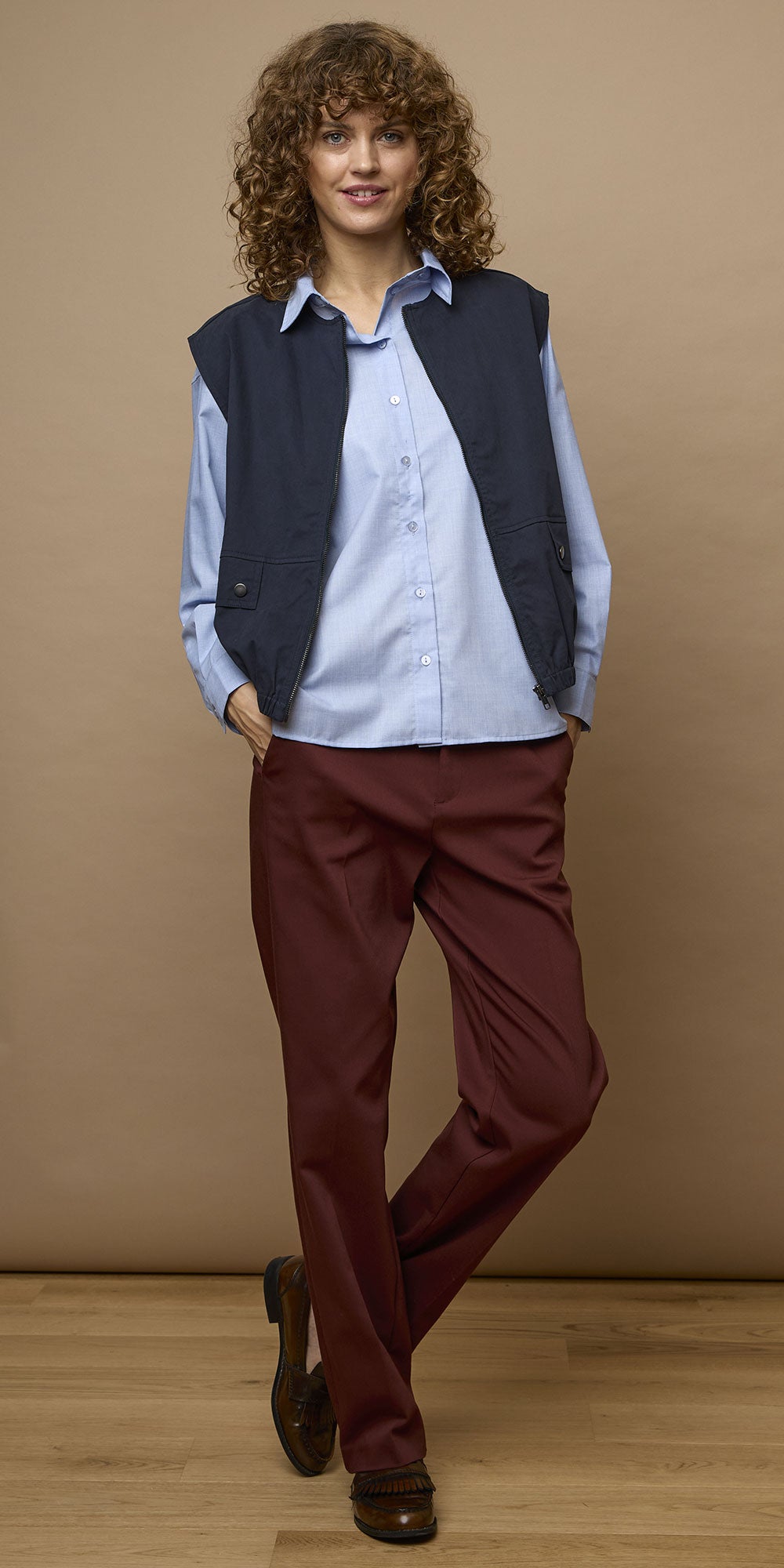 Fransa Slim Lined Trousers, raisin