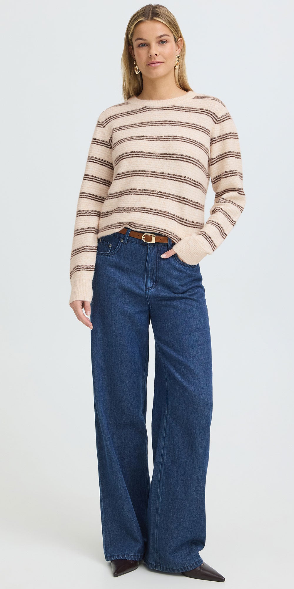 Fransa Striped Crew Neck Sweater